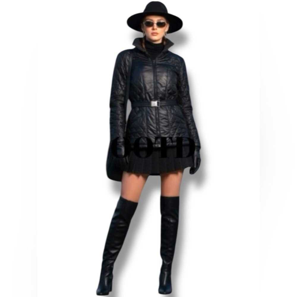 Rainbow West Vintage Jacket Black Sporty Quilted Belted Retro Chic Women's M